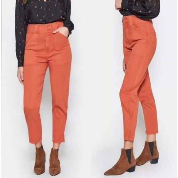 Joie Mirenda Chili Red Orange Cotton Utility Crop Pants Size 10 - Picture 1 of 11